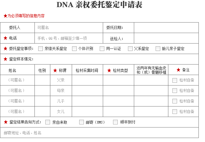 亲子鉴定申请表